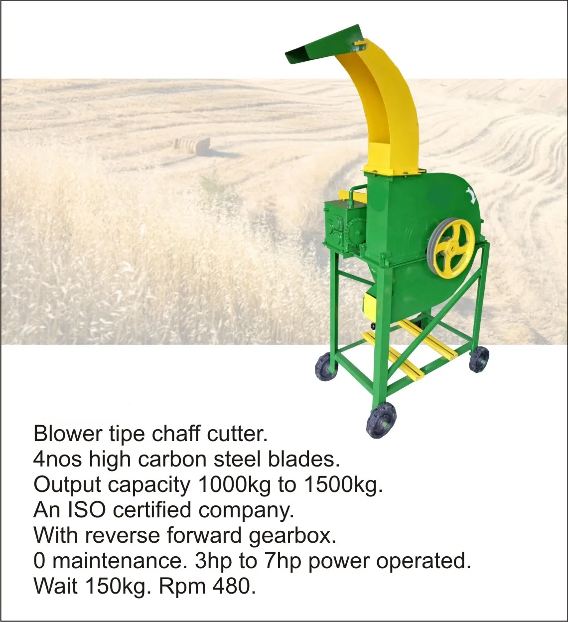 BLOWER TYPE CHAFF CUTTER 3Hp Motor