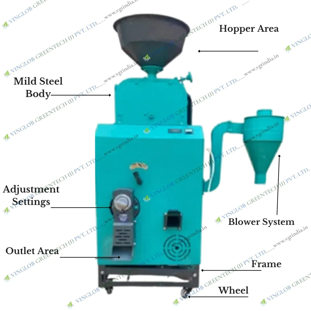 Semi-Automatic De-husker Cum Polisher Rice Mill with Blower